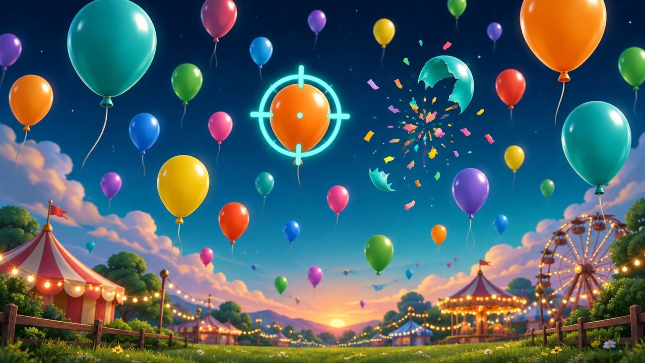 Balon Nişanı oyununda havada süzülen renkli balonlar